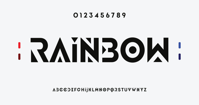 RAINBOW Modern Bold Font. Regular Italic Number Typography urban style alphabet fonts for fashion, sport, technology, digital, movie, logo design, vector illustration