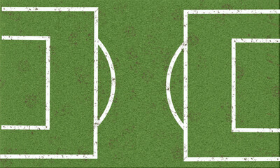 Soccer Field Marking Background with Worn Grass Texture and Football Pitch Layout © Zari