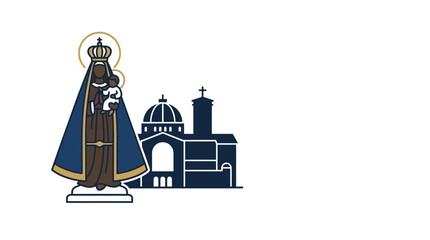 Obraz premium Our Lady of Aparecida Icon and Basilica Silhouette