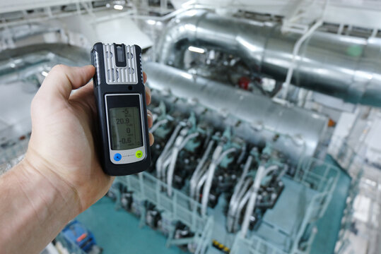 Gas Detector Measuring Air Quality Marine Diesel Engine Room Vessel Safety, Confined Space Concept HSEQ