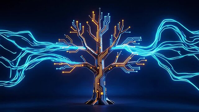 Futuristic circuit tree with glowing lines