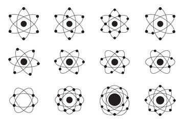 Atom and solar system icon set, scientific atomic symbols, planetary orbit designs, space education elements, physics astronomy vector collection © Alamin by vision 2
