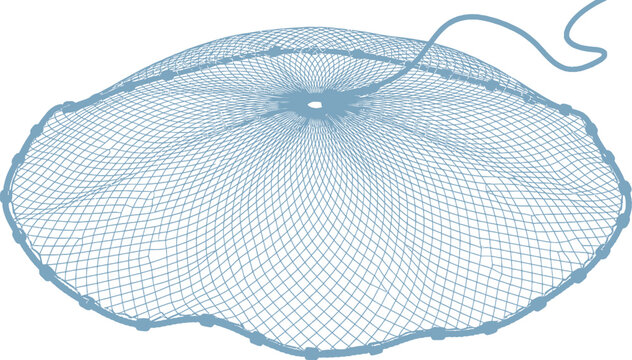 Empty round fishing cast net illustration with fishing gear equipment circular commercial industry illustration isolated background structure technique traditional activity