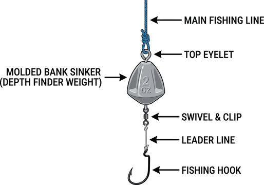 Diagram of a fishing terminal tackle setup featuring a bank sinker and hook terminal equipment recreation freshwater saltwater activity professional indicator schematic technical