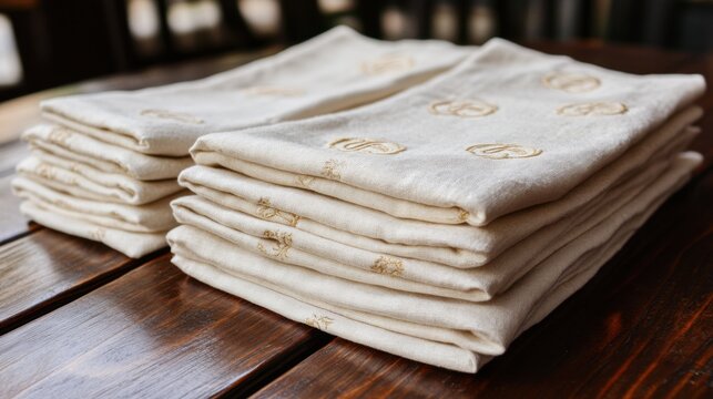 Meticulously Folded Embroidered Linen Napkins Collection