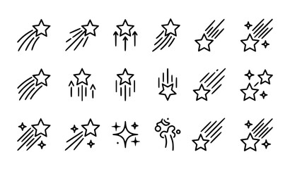Black and white shooting star icon set with rising star and falling star symbols isolated vector illustration © MD. Moniruzzaman