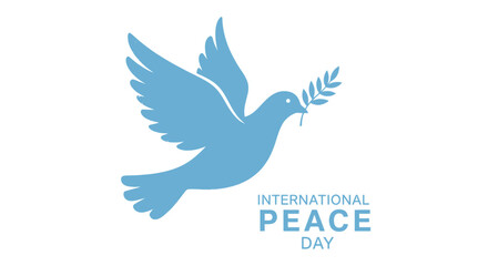 Obraz premium Simple blue dove vector silhouette holding olive branch for International Peace Day on white background Peace Day