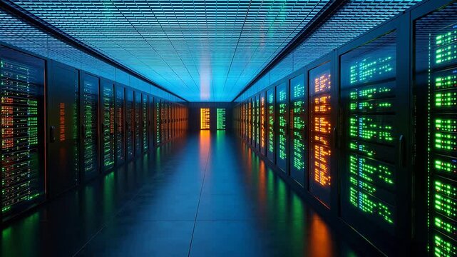 server room with illuminated racks