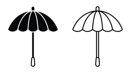 Two Beach Parasols Black And White Line Art Silhouette © Rajia