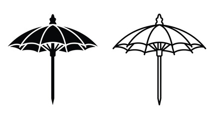 Two Parasol Silhouettes Black And White Line Art Illustration Silhouette © Rajia