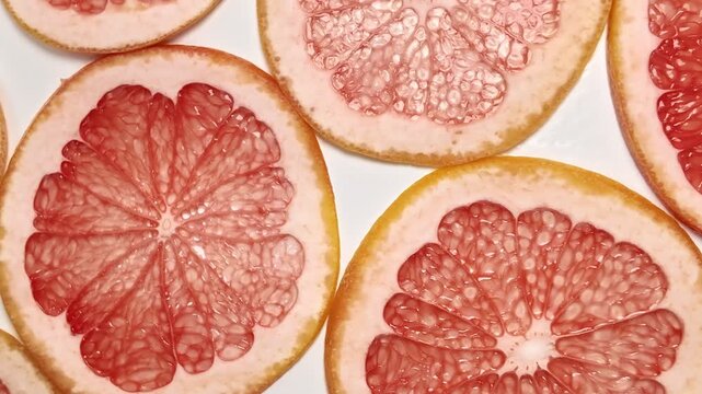 Top view of transparent sliced grapefruit, citrus fruits, showing colorful medley perfect for healthy eating and dietary concepts, inviting freshness and vitality, close up