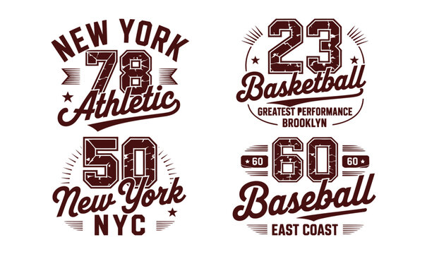New York basketball baseball varsity typography vector lettering pack for vintage t shirt design