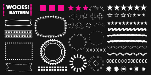 Fototapeta premium Hand Drawn Black Ink Sketch Doodle Elements Pattern On Black Background hand drawn ornament design graphic