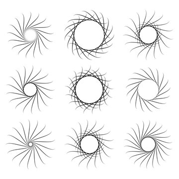 Abstract Wavy Aperture Vector Set Isolated on White Background, Spiral Radial Swirl Collection