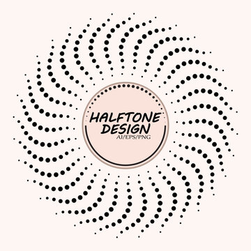 Halftone dot pattern black and white vector design on a beige background