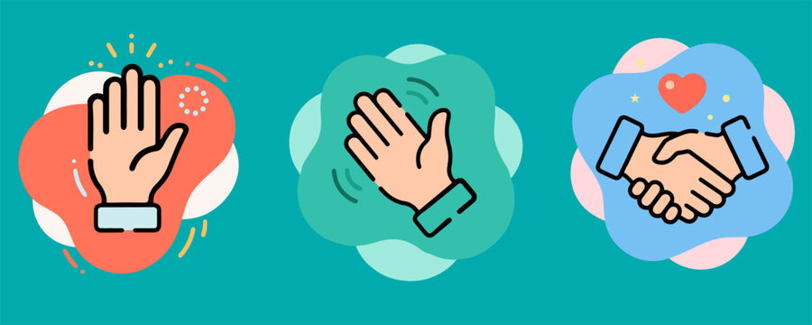 Hand gesture vector illustrations with colorful backgrounds and stylized details