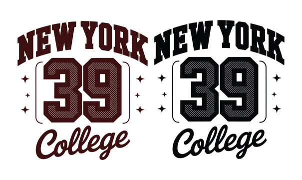 New York college varsity typography vector lettering design for vintage sports t shirt prints