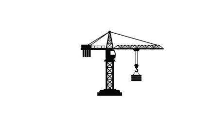 Tower crane illustration a black silhouette against a white background construction equipment lifting hoist machine building structure graphic © Sumon