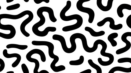 Obraz premium Black squiggly lines forming a seamless organic memphis pattern. Abstract pattern featuring thick black squiggly organic lines on a white background