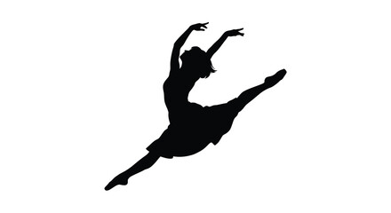 A dynamic ballerina in mid leap a black silhouette against a white background silhouette dancer dance ballet jump © Sumon