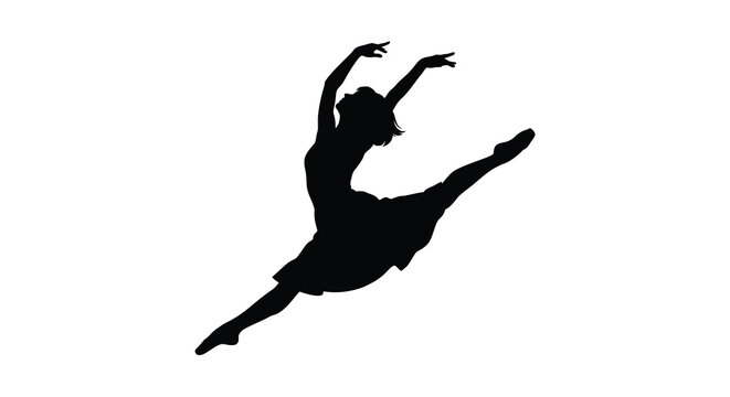 A dynamic ballerina in mid leap a black silhouette against a white background silhouette dancer dance ballet jump