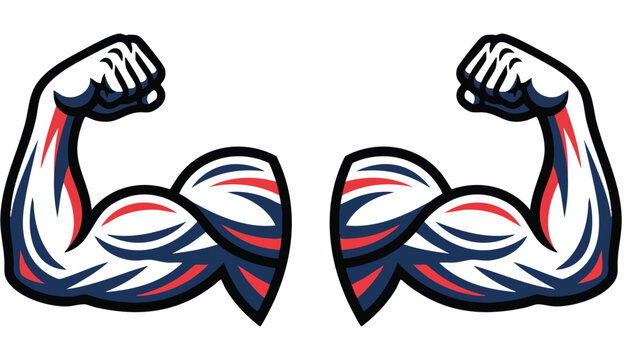 Two muscular human arms flexing biceps symbol for strength and power with strength