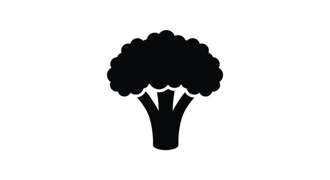 Black silhouette of a broccoli floret against a white background a simple botanical illustration silhouette vegetable plant green