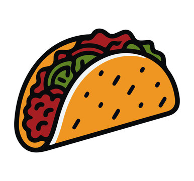 Colorful taco icon with lettuce and tomato filling