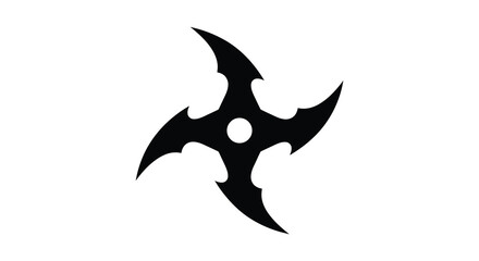 Four pointed throwing star with central opening a black silhouette against a white background silhouette ninja weapon blade © Sumon