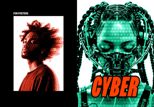 Vertical Cyber Neon Photo Effect For Poster And Social Media Design