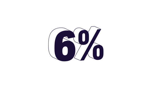 Bold three-dimensional number six with a percentage symbol is rendered in a dark navy blue color over a plain white surface.