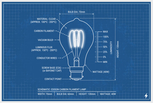 Edison Lightbulb Blueprint Vintage Filament Bulb Technical Drawing