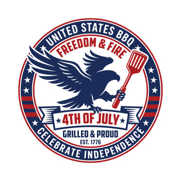United States BBQ Freedom and Fire 4th of July Patriotic Grill Badge Vector Design