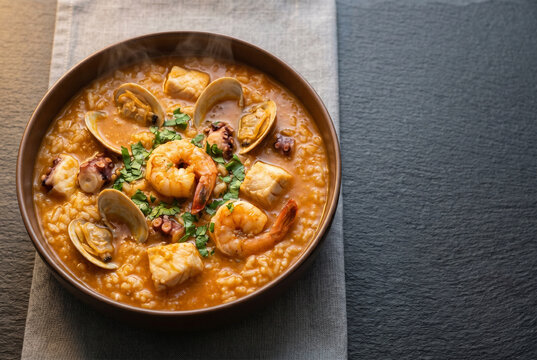 Guacho de Mariscos - Thick Panamanian Seafood and Rice Stew - With Copy Space