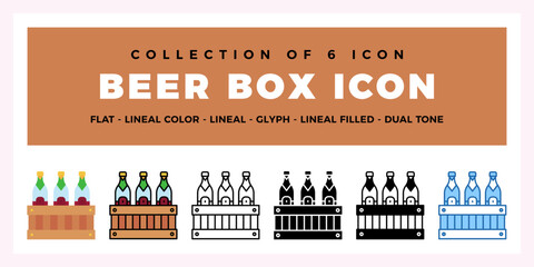 Naklejka premium Collection of 6 Beer Box Icons Flat. Lineal. Glyph Styles
