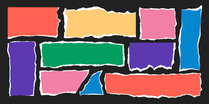 Jagged rip torn paper edges and cut fragments create authentic collage material vector illustration set. Grunge textures with realistic details scrapbook projects, vintage design and creative layout.
