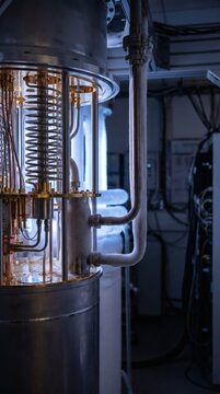 Quantum Computer Cooling System with Dilution Refrigerator and Cryogenic Components in Laboratory Quantum Computing Concept
