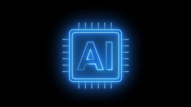 Neon AI Chip Processor Animation Blue Circuit Technology Green Screen 4K