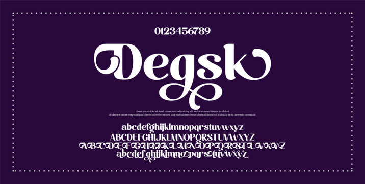 Degsk Beauty elegant font alphabet logo. Typography beautiful fashion luxury classic letters serif italic fonts decorative wedding vintage flower logos. vector illustration