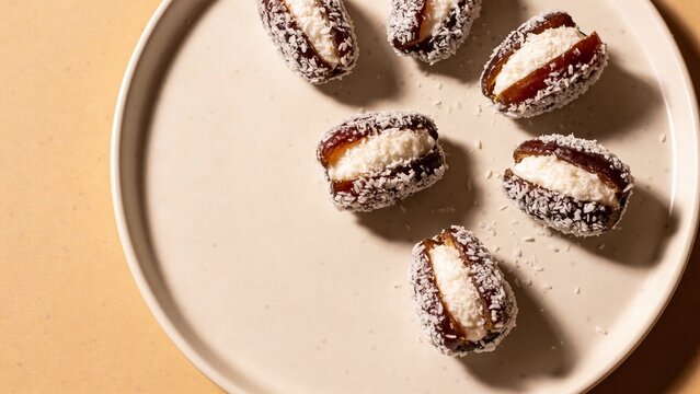 Coconut Stuffed Dates with Flakes, Left Copy Space