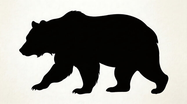 Black bear silhouette walking on white background, side profile, dark animal shape