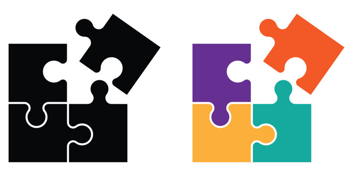 Vector illustration of jigsaw puzzle piece. Solution, strategy, connection, brain. Square grid pattern with missing piece complete solution.