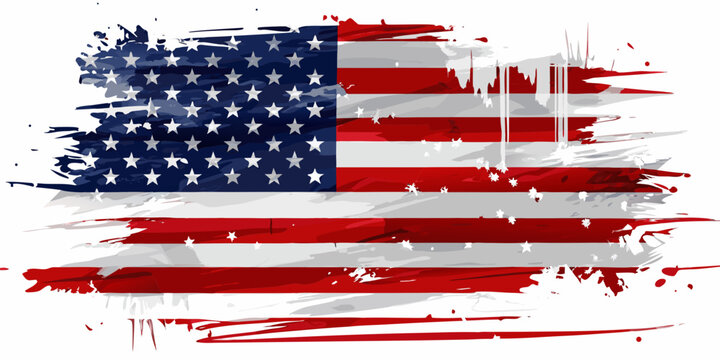 American Flag Illustration With Grunge Texture And Distressed Stripes On White Background stars united states