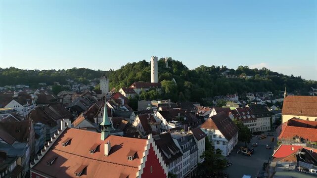 Ravensburg, Deutschland: Bewegung nach Hinten mit Blick auf den Mehlsack