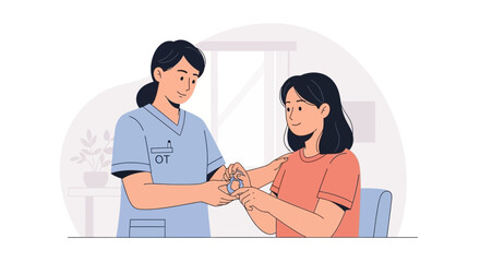 Fototapeta premium Occupational Therapy Session: Therapist Assists Patient with Hand Exercise