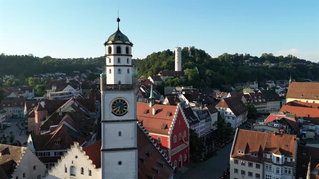 Ravensburg, Deutschland: Vorw&auml;rtsbewegung in Richtung Mehlsack und Blaserturm