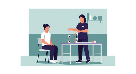 Fototapeta premium Therapist guiding patient with block tower exercise for rehabilitation