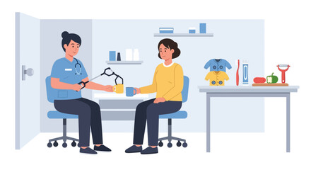 Fototapeta premium Veterinarian examining a domestic pet in clinic, animal care concept