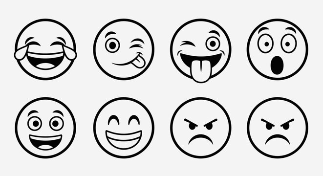 Collection of diverse emotion faces icons in outline style