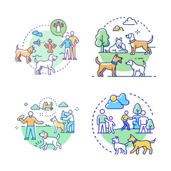 Fototapeta premium Happy people enjoying diverse outdoor activities together - Illustrated vector showing groups of people engaging in fun outdoor activities like hiking, camping, and community events.